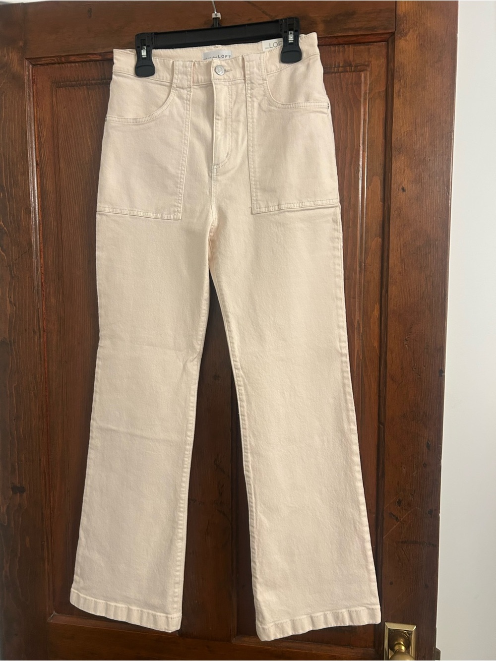 LOFT Relaxed Flare High-Rise Jeans — Light Beige, cream
